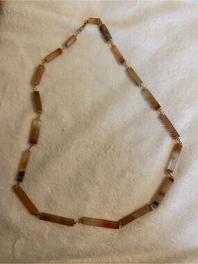 Polished Natural Earth Tone Agate Tube Bead Necklace